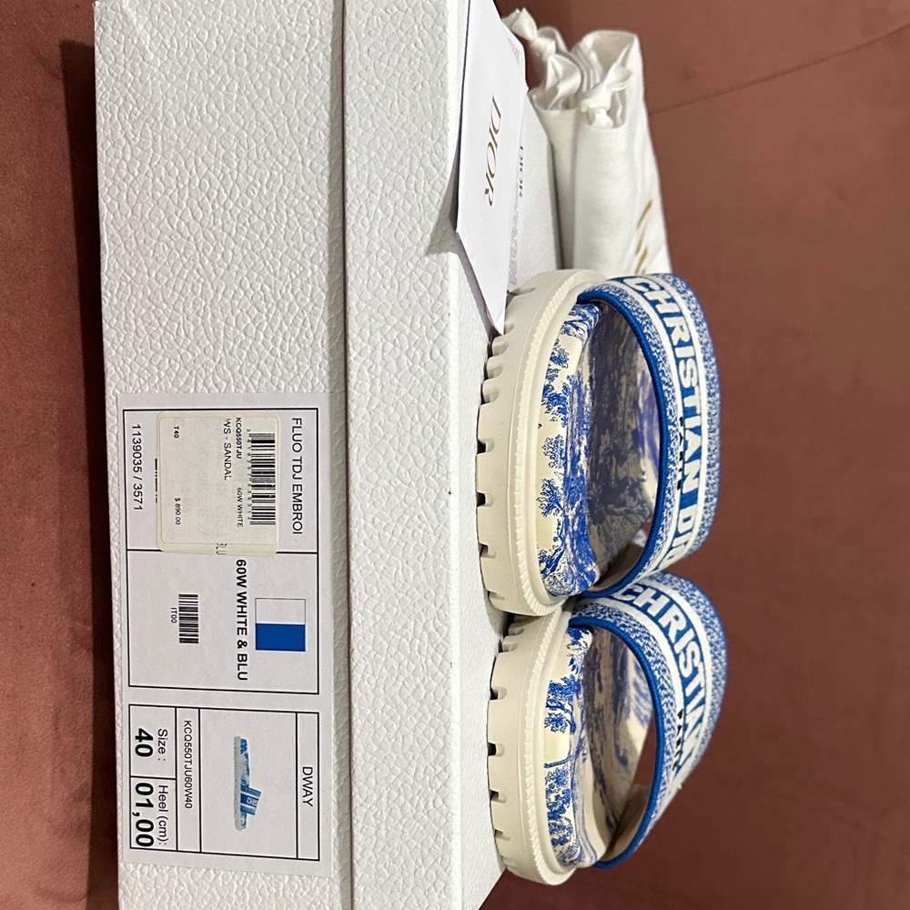 NWT Christian Dior Blue and White Slides - Picture 2 of 7